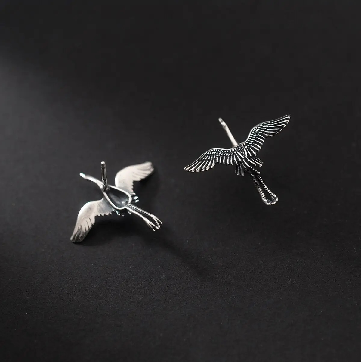 925 Sterling Silver Flying Crane Earrings Retro Bird Animal Fashion Jewelry Gift