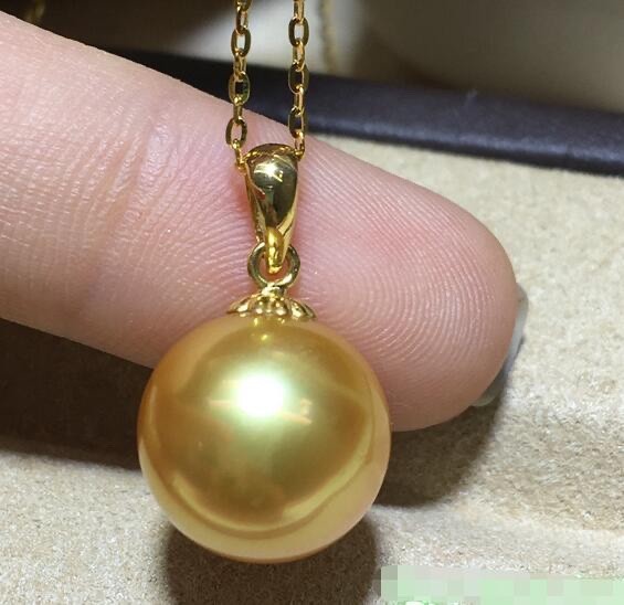 huge AAAANatural 12-13mm south sea Gold Round pearl pendant 18K yellow gold