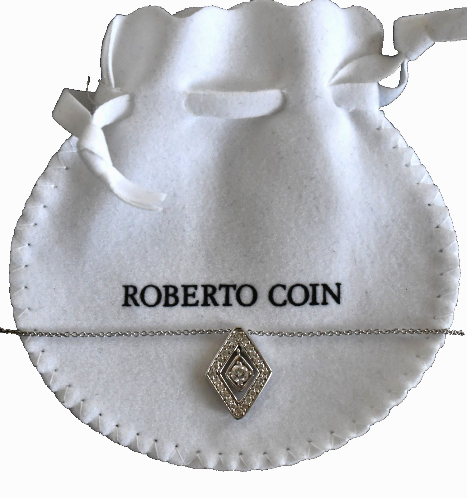 NEW ROBERTO COIN *DIAMANTE* 18K WHITE GOLD & DIAMOND Small Pendant Necklace
