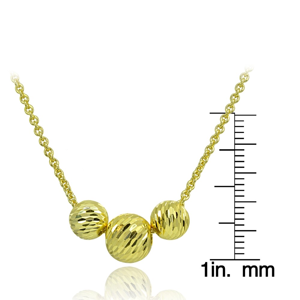 Yellow Gold Flash Sterling Silver Diamond-Cut 8mm & 10mm Sliding Beads Necklace