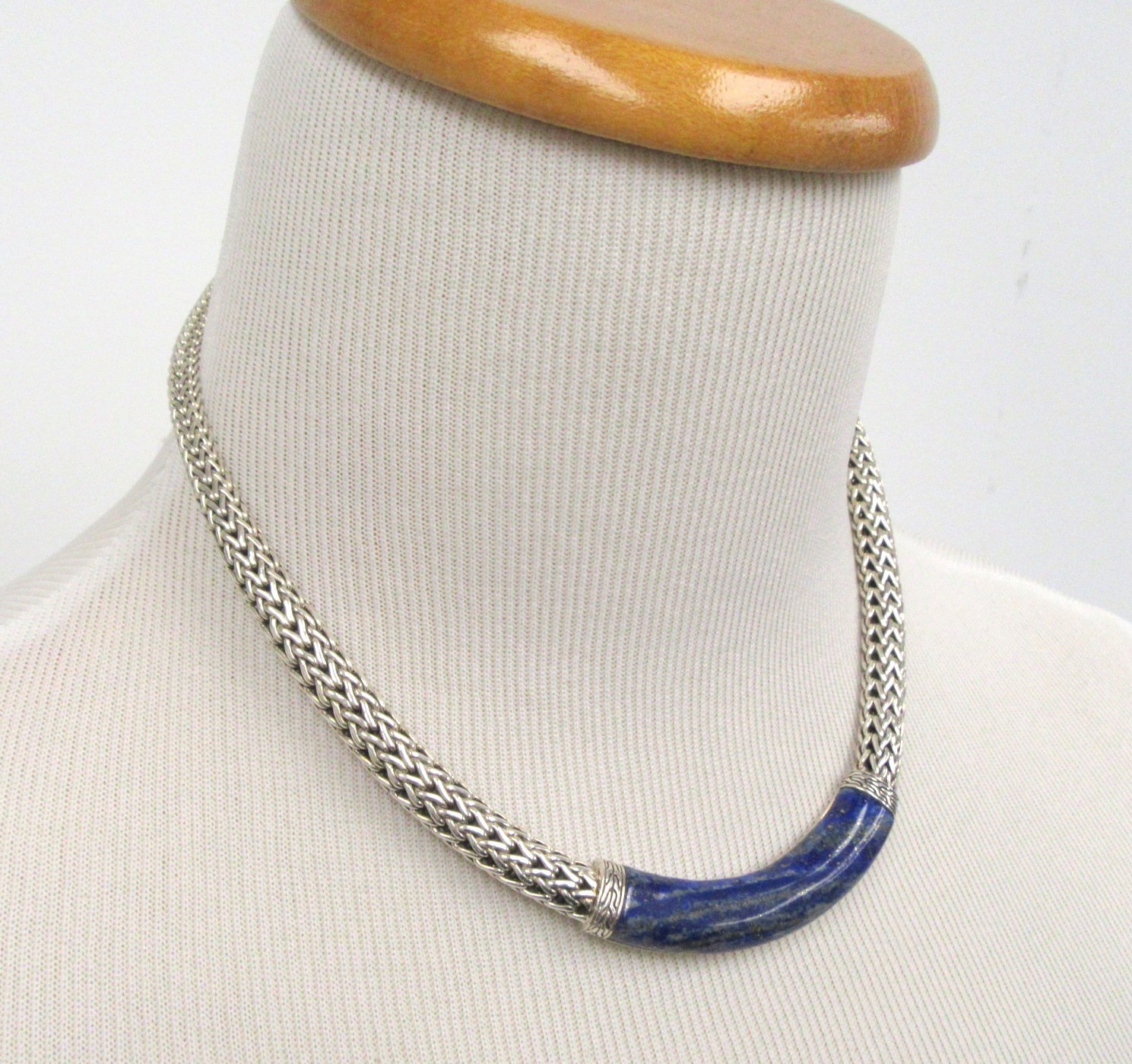 John Hardy Kali Lava Serling Silver Lapis Lazuli Statement Necklace 16″