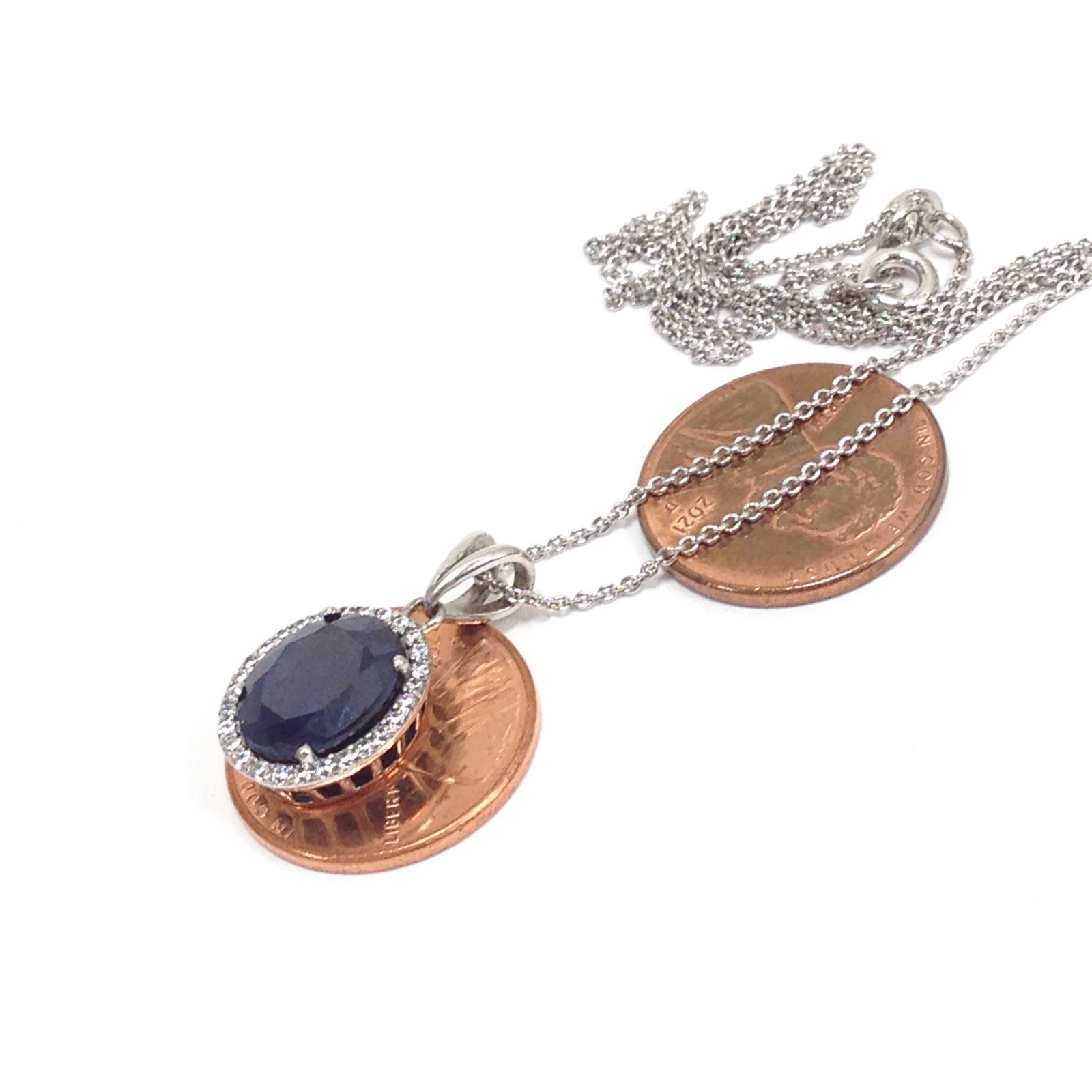 Unsigned 925 Sterling Silver Dark Blue Stone Pendant Necklace 16″ & 17″ Jewelry
