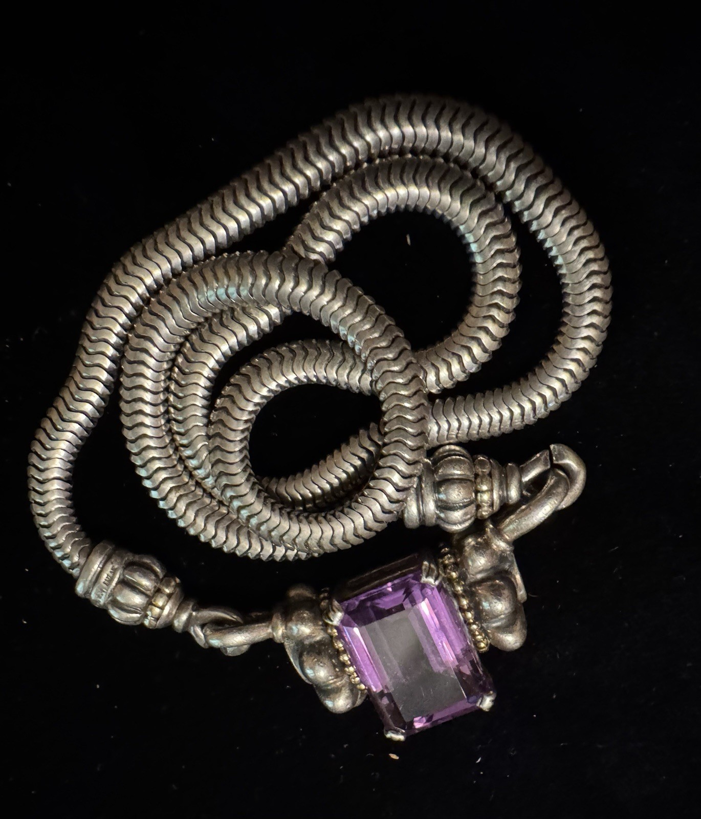 LAGOS Caviar 925 Sterling 18K Gold Amethyst Necklace 51g 16” Vintage