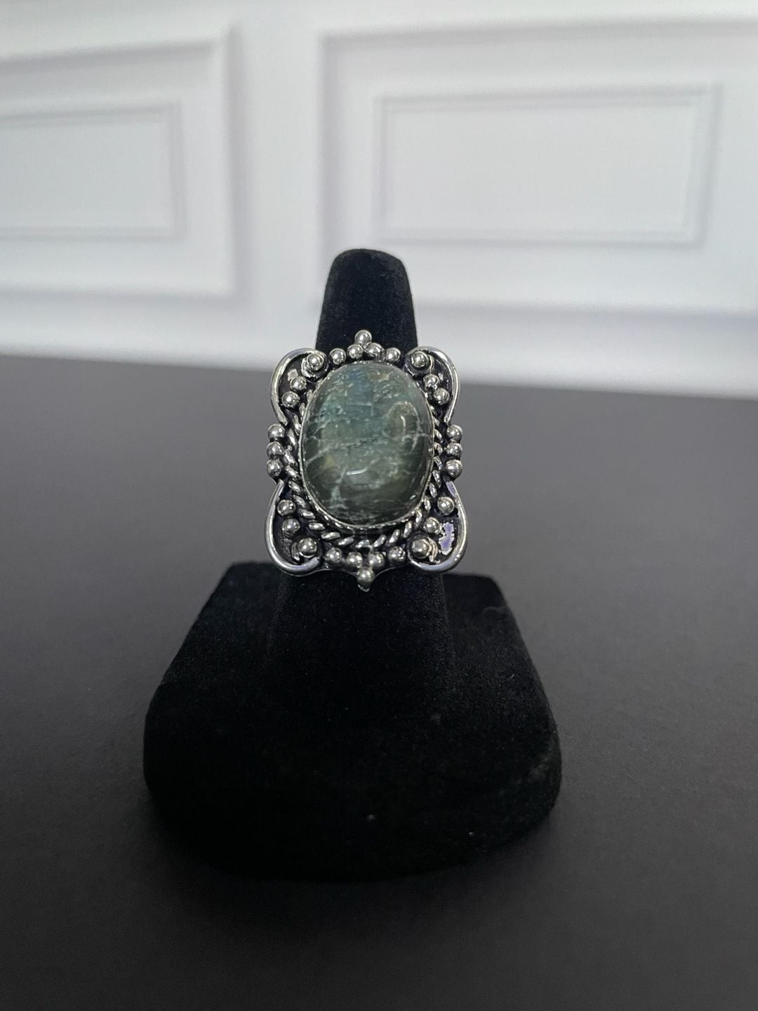 Labradorite Oval Gemstone Ring and Pendant Necklace Set in German Silver