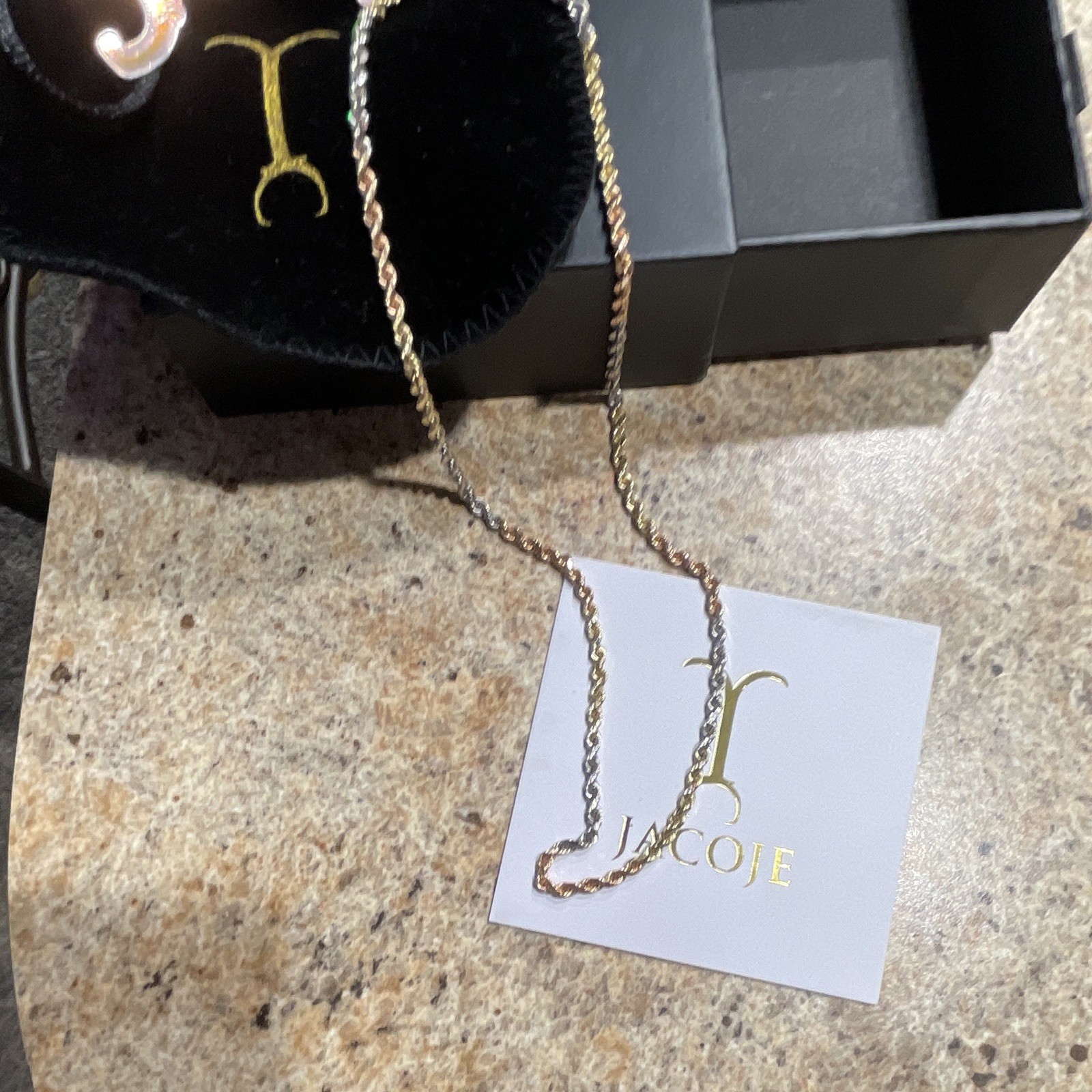 JACOJE 14k Tri-Color Gold Rope Chain Necklace 18in Lobster Clasp