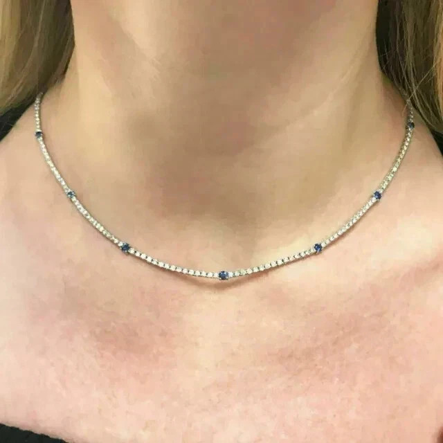 10Ct Round Cut Lab Created Diamond Women’s Tennis Necklace 14k White Gold Plated