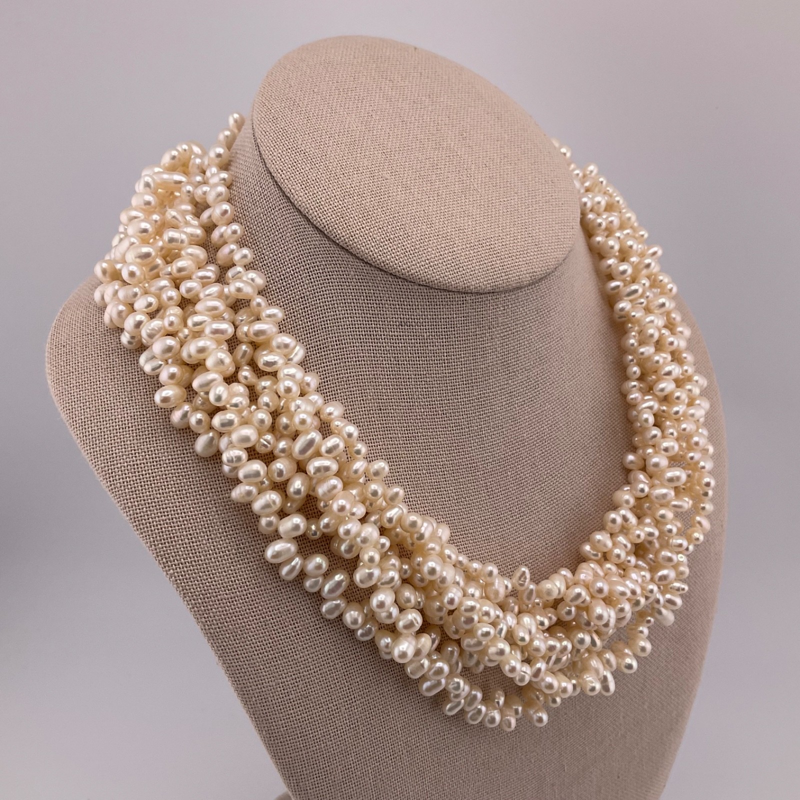 Vtg Freshwater Pearl Multi Strand Necklace 925 Gold Vermeil Filigree Clasp 18.5”