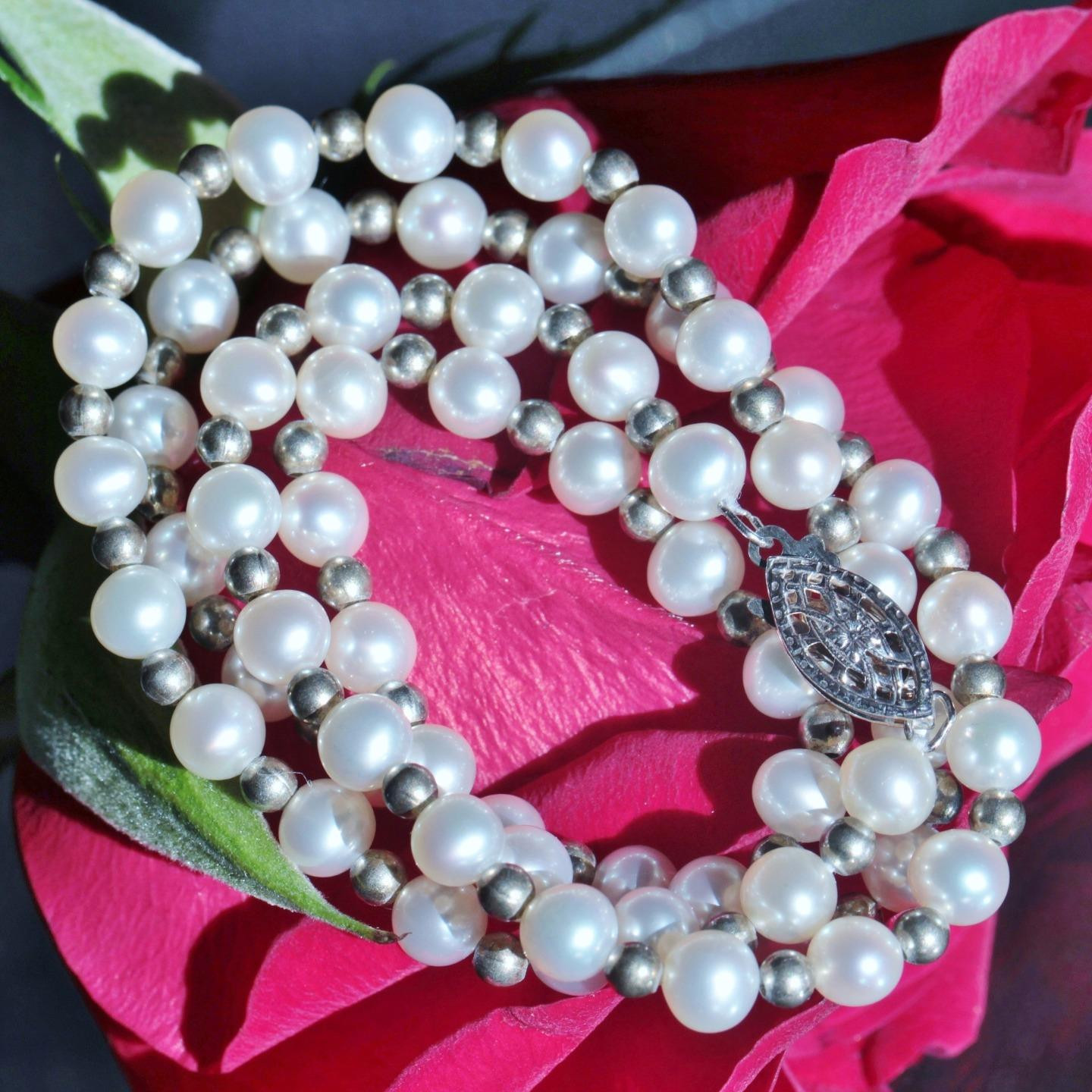 925 sterling silver 18.0″ necklace 5mm cultured pearl silver bead 13.6g