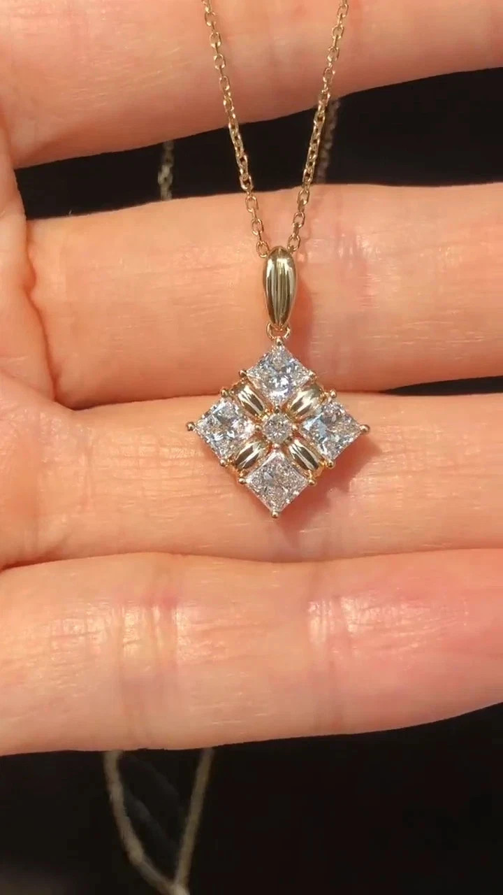 1TCW Princess Cut Lab Created Diamond 14k Yellow Gold Plated Charm Pendant