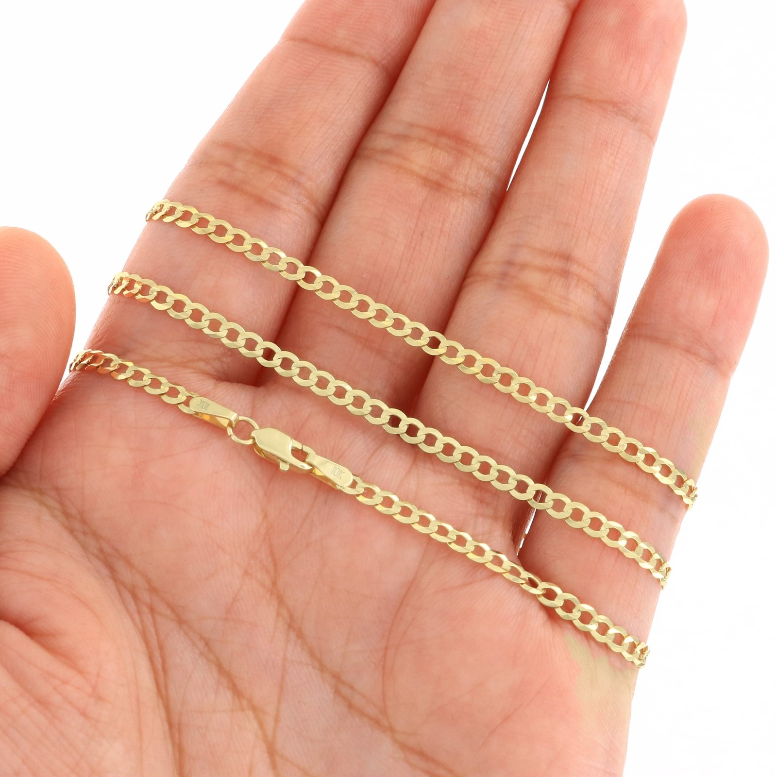 10K Yellow Gold 2.5mm Solid Curb Cuban Chain Link Mens Womens Necklace 18″