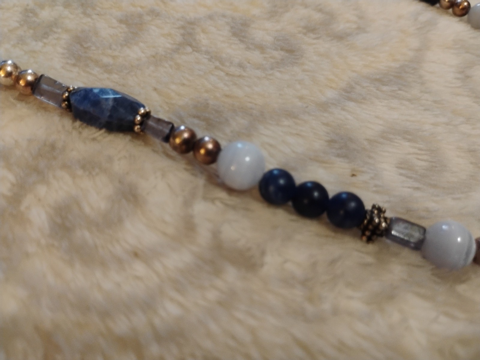 Sterling And Lapis Necklace MOP Silver Beads 36in Unique Handmade Beautiful