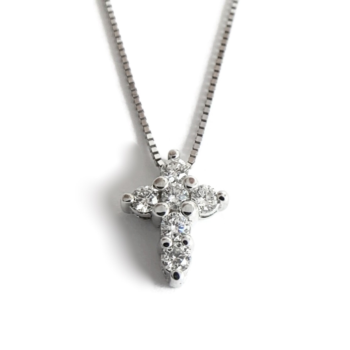 Small Diamond Cross Religious Pendant Necklace 14K White Gold, .36 CTW, 2.58 Gr