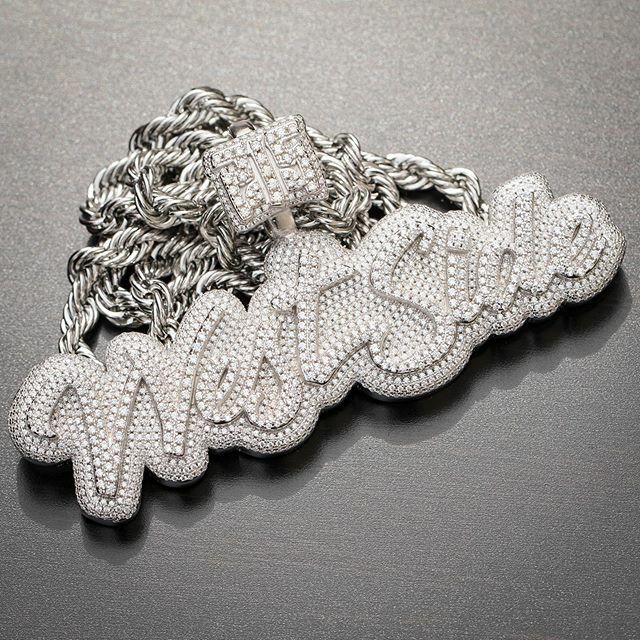 10k White Gold Plated WestSide 925 Sterling Silver Customised Pendant RSG 616