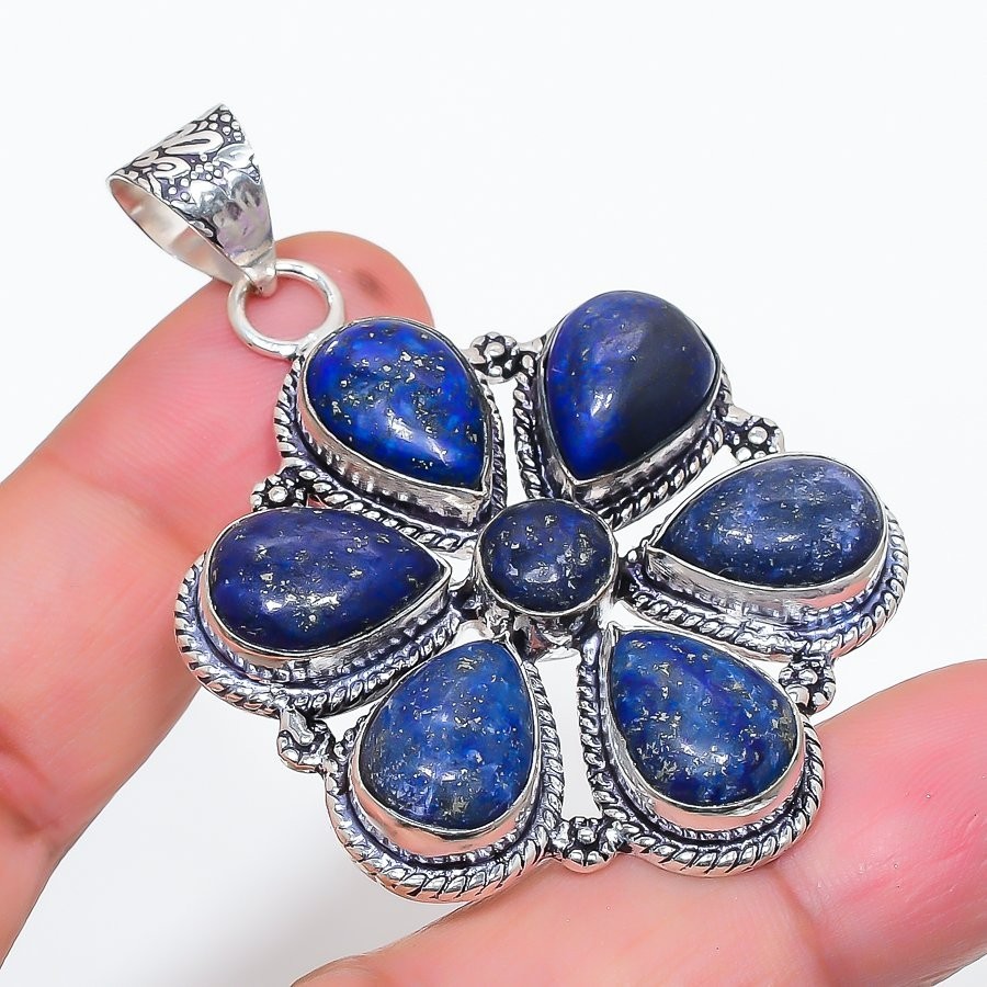 Lapis Lazuli Gemstone Handmade 925 Sterling Silver Jewelry Pendant Size 2.5″