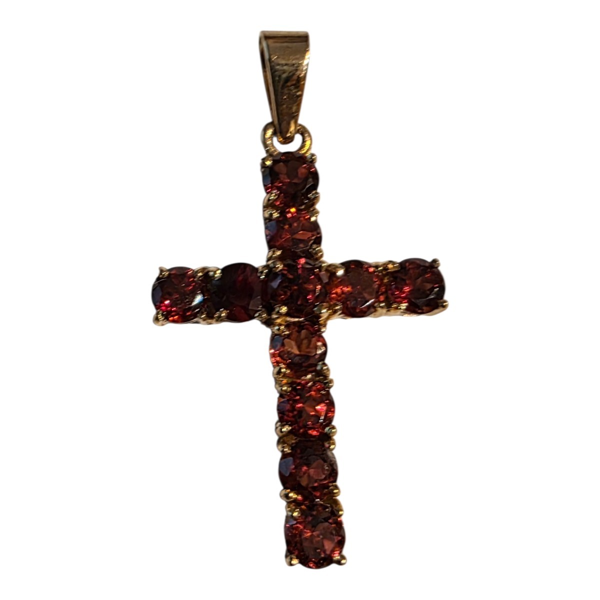 10k Art Deco Classic Style Gold GARNET Cross Pendant 3.4grams