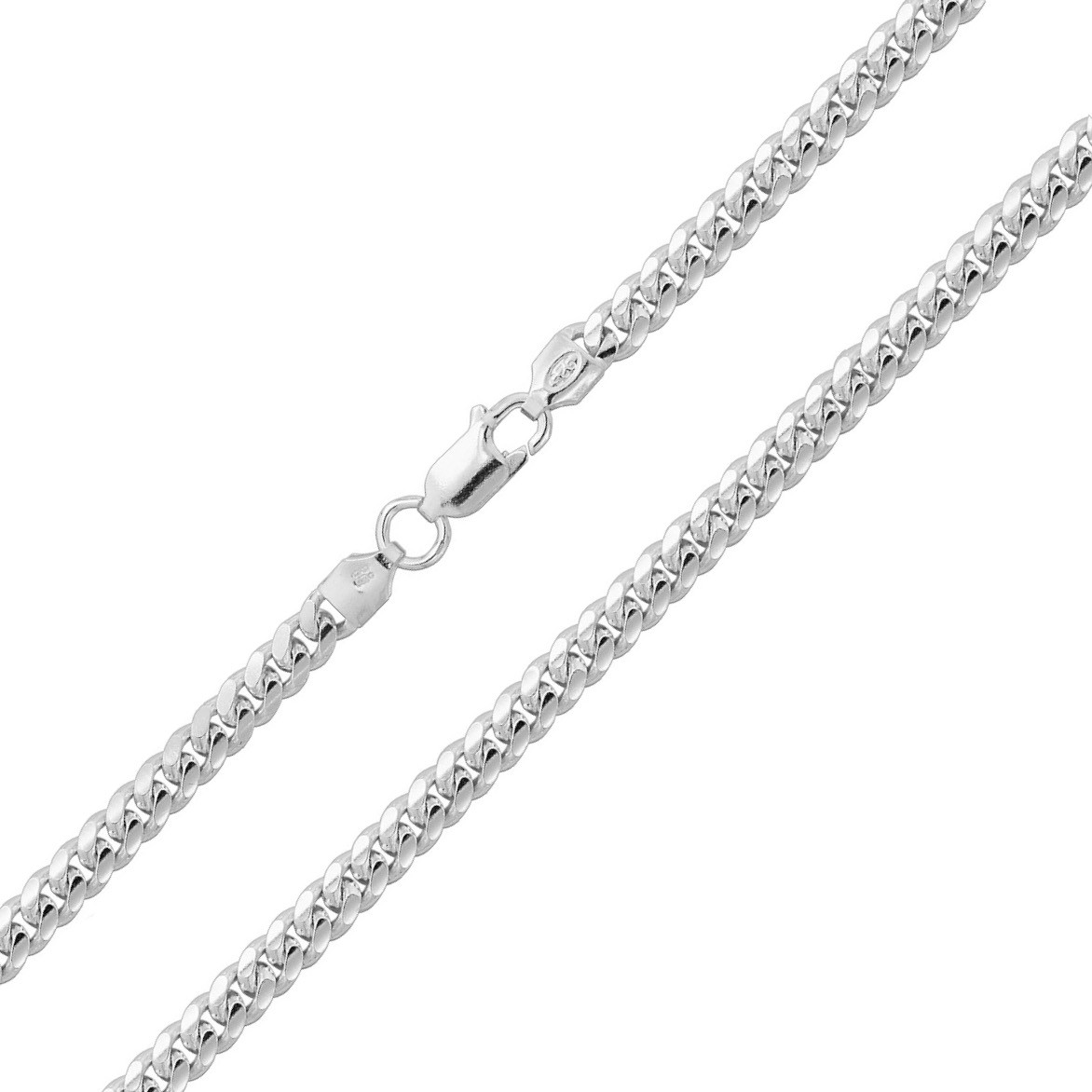 925 Sterling Silver 4mm Curb Chain – 16, 18, 20, 22, 24, 26, 28, 30 inch 241377U