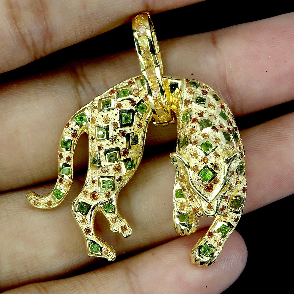 925 Sterling Silver Pendant Round Chrome Diopside Sapphire Gemstone Tiger Jewelr