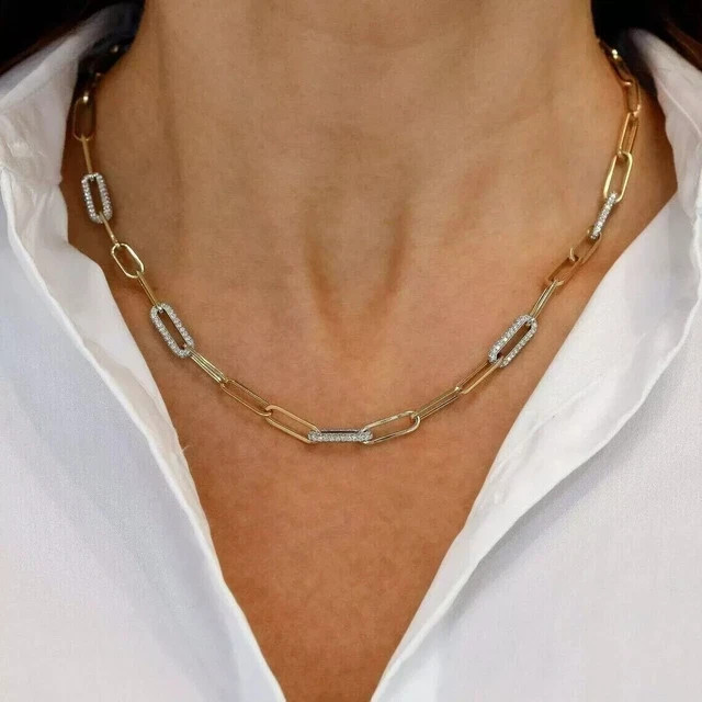 3CT Lab Created Diamond Chain 14k Yellow & Two-Tone Gold Plated Link Necklace18″