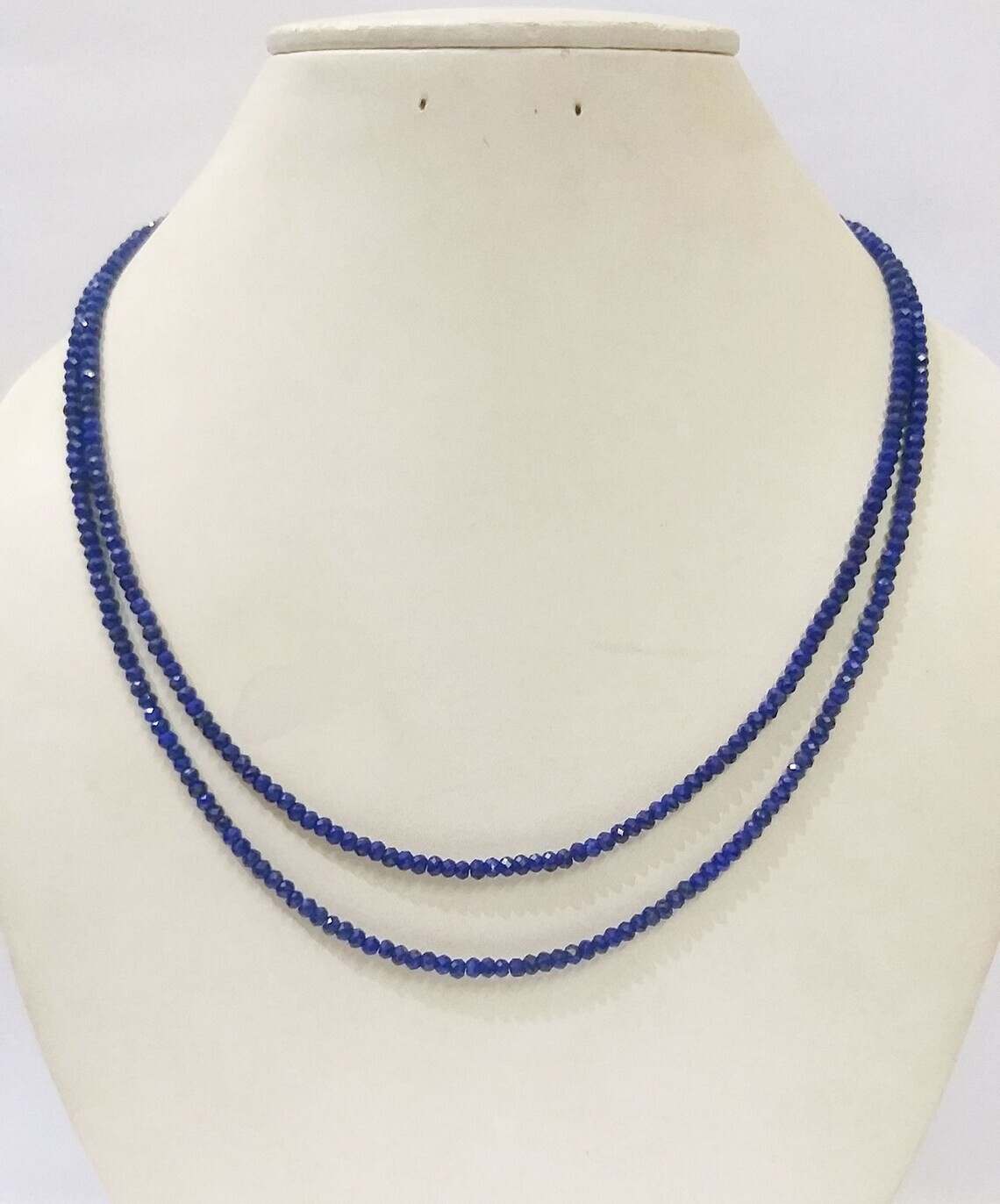 A+++ Two Layer Blue Sapphire Faceted Round Gemstone Beads Handmade Necklace 18”