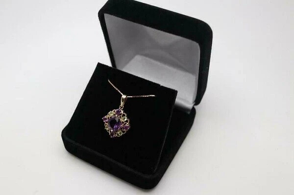 Lovely 1.50CT Cushion Lab Created Amethyst Pendant 14K Yellow Gold Plated Chain