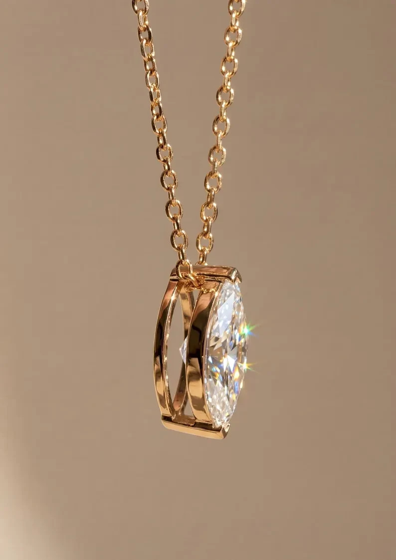 1 Ct Marquise Moissanite Solitaire Necklace 14k Gold Plated Gift for Her 18 Inch