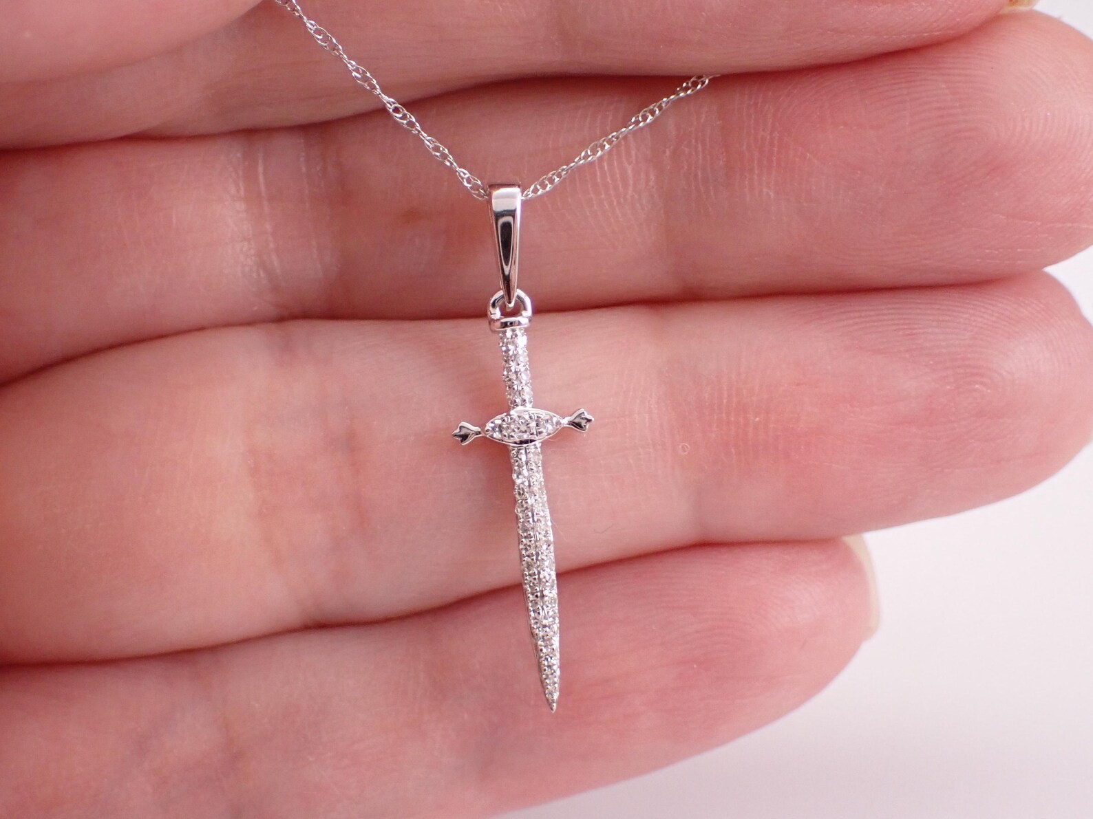 0.40 Ct Round Moissanite Dagger Spear Blade Knife Pendant 14K White Gold Plated