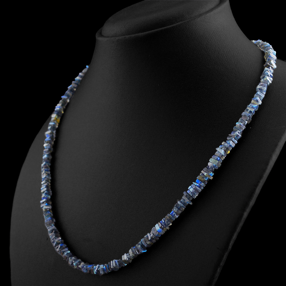 123.50 CTS NATURAL 20 INCHES LONG BLUE FLASH LABRADORITE BEADS NECKLACE (DG)
