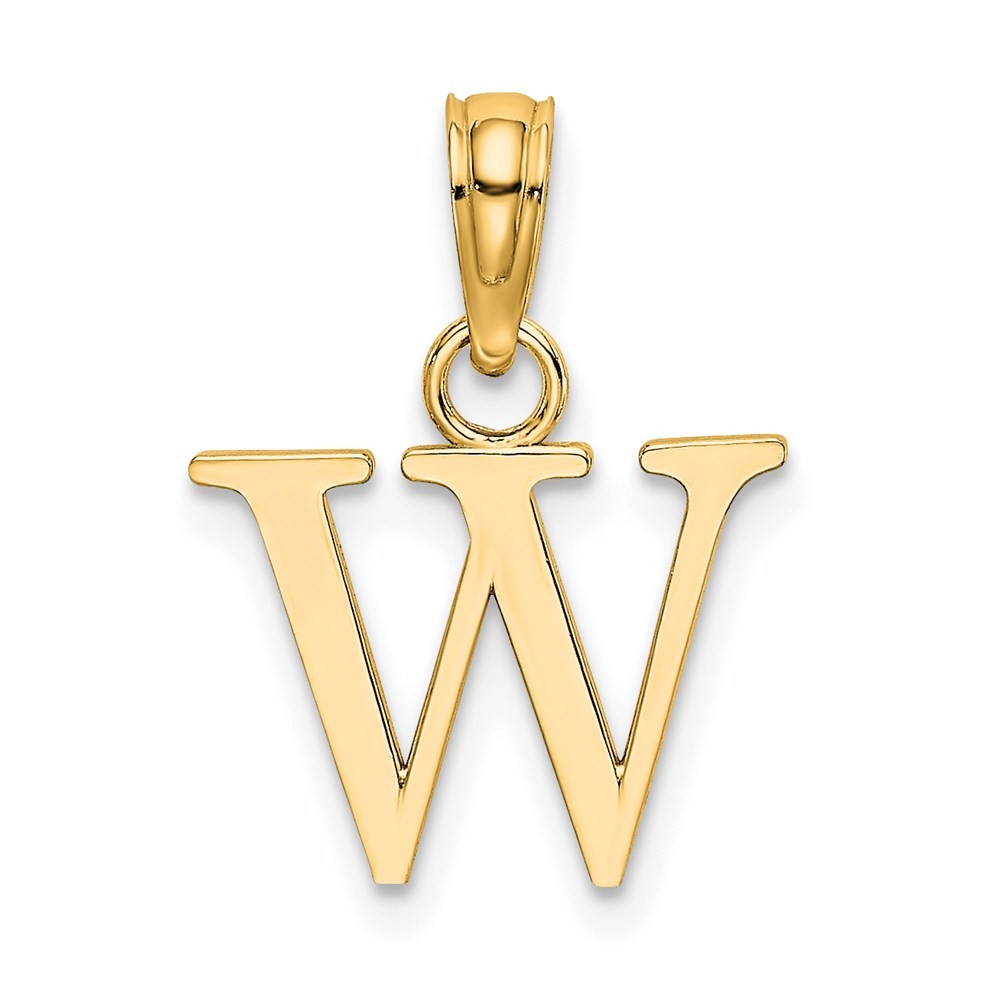 14k Yellow Gold Polished Block Letter W Initial Pendant Gift for Mother