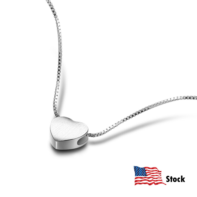 925 Sterling Silver Heart Shape Brushed Pendant Chain Necklace 17″ for Women