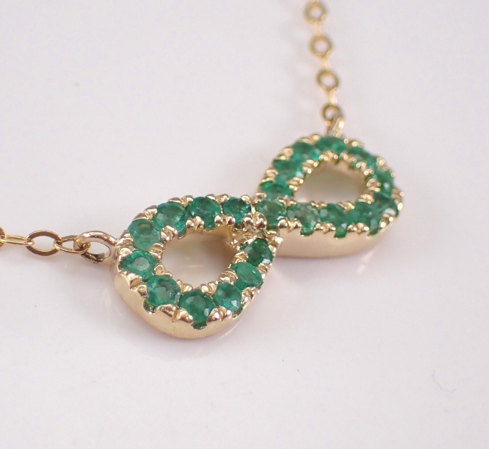 2 Ct Round Lab Created Emerald Infinity Sign Necklace 14K Yellow Gold Plated