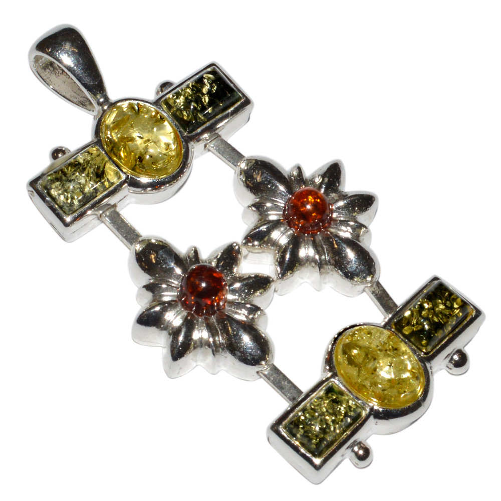 8.4g Authentic Baltic Amber 925 Sterling Silver Pendant Jewelry N-A1094