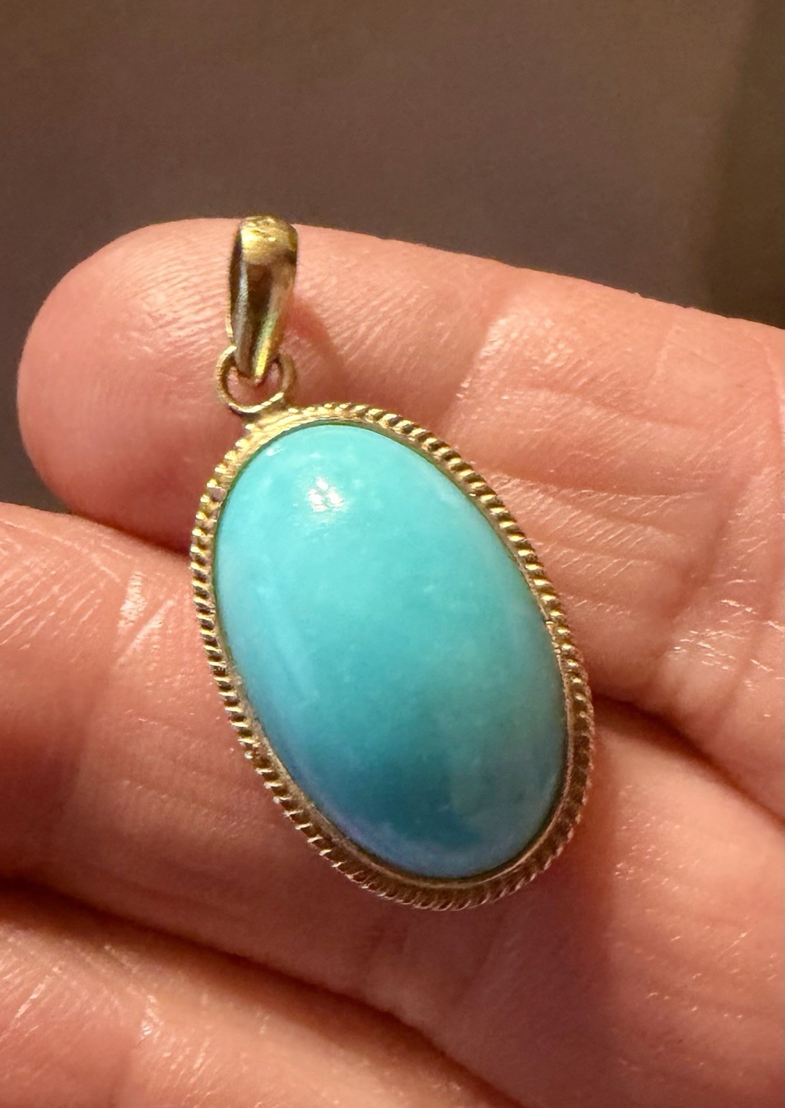 Vtg 18k Gold Turquoise Pendant