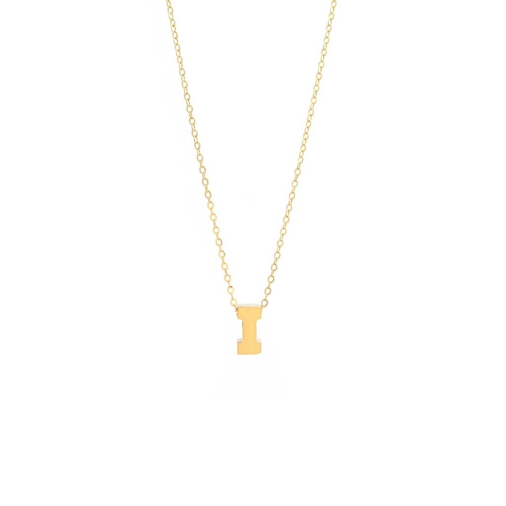 14k Gold Yellow Gold I Initial Letter Minimalist Necklace 16″-18″