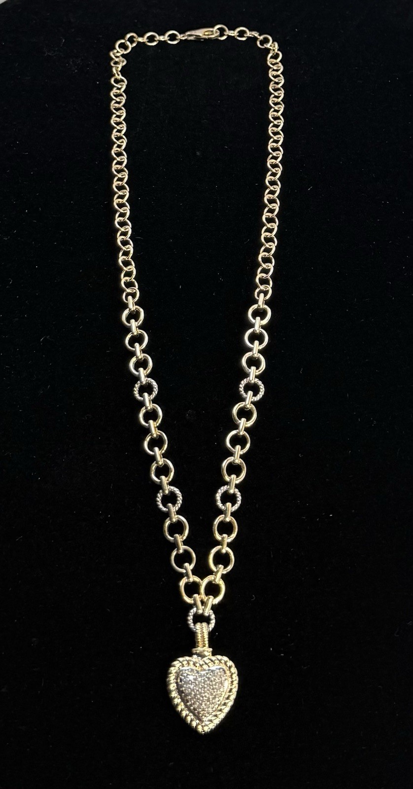Heng Ngai 925 Sterling Silver Vermeil Pendant Necklace Pave Diamond Heart 16.75”