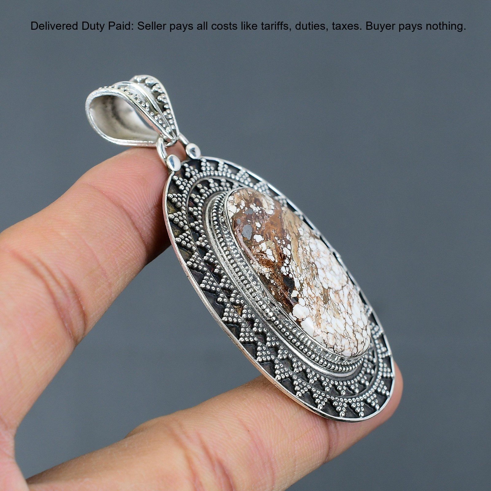 Sterling Silver Wild Horse Magnesite Stone Birthday Vintage Anniversary Pendant