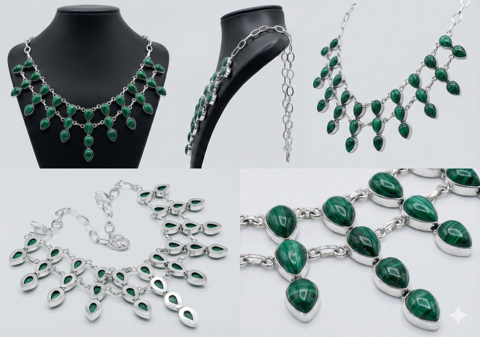 925 Sterling Silver Green Malachite Gemstone Handmade Jewelry Necklace Size-18″