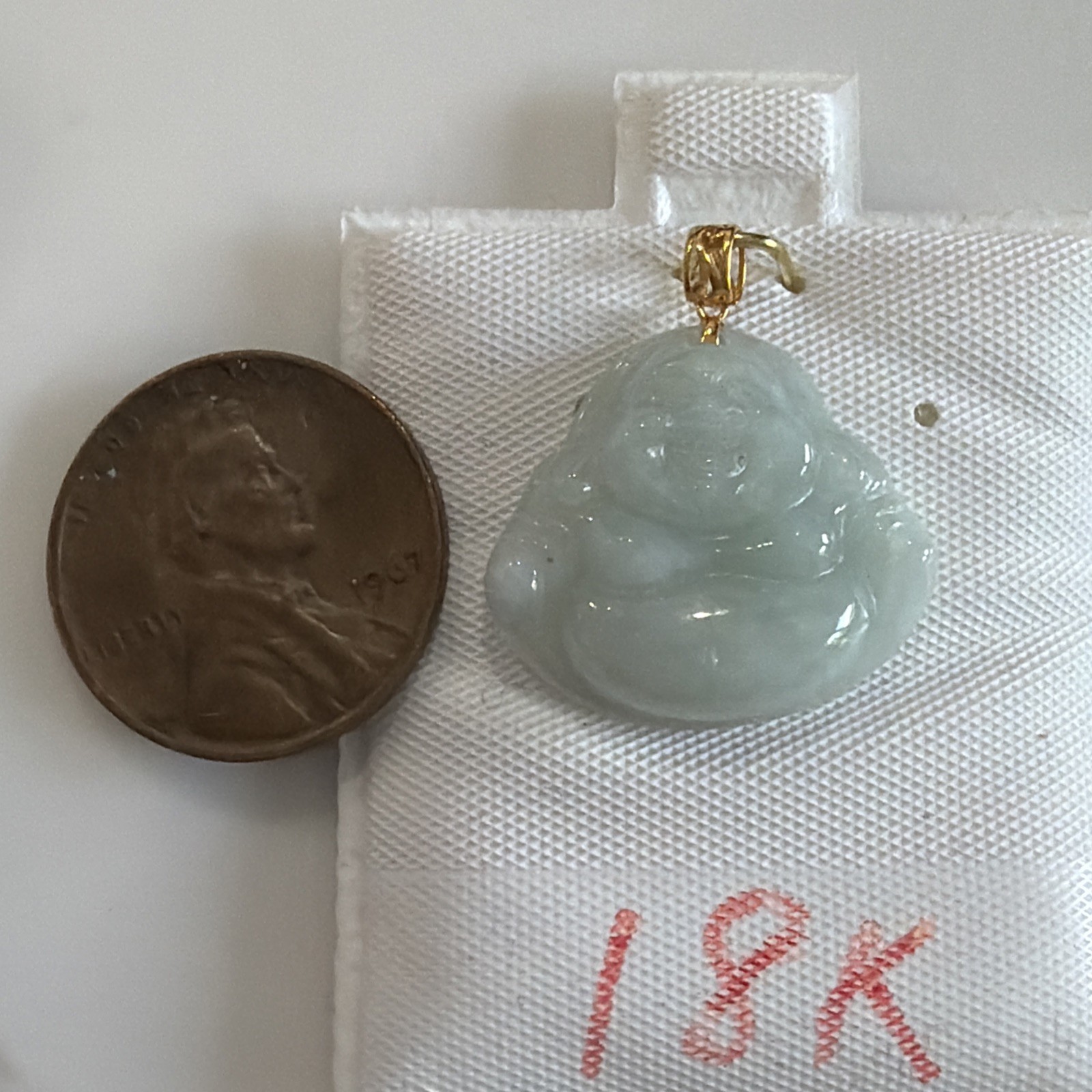 Light Green Laughing Buddha Jade Pendant (18k)