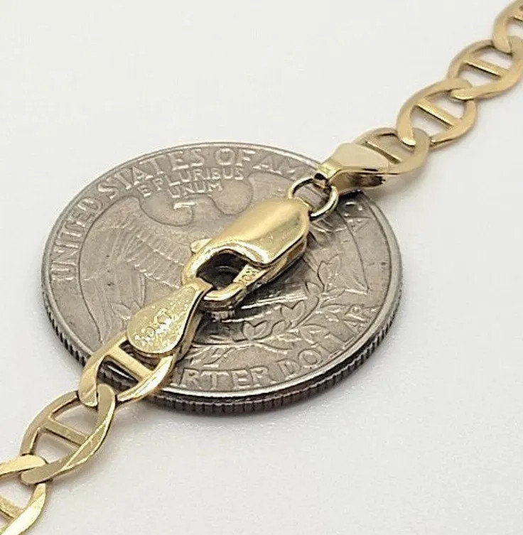 10K Solid Yellow Gold Mariner Link Chain Bracelet Necklace 3.2mm~6mm Size 7″~26″