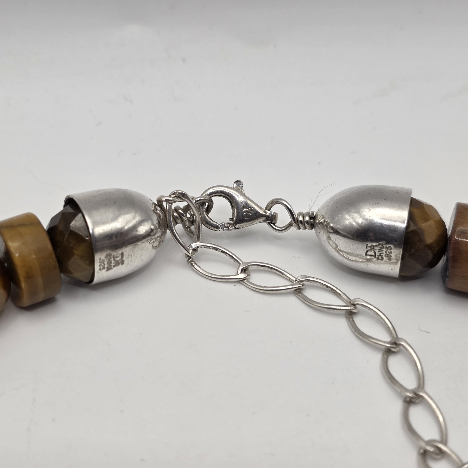 Beautiful DRT Graduated Faceted Tiger’s Eye Sterling Silver 925 Necklace