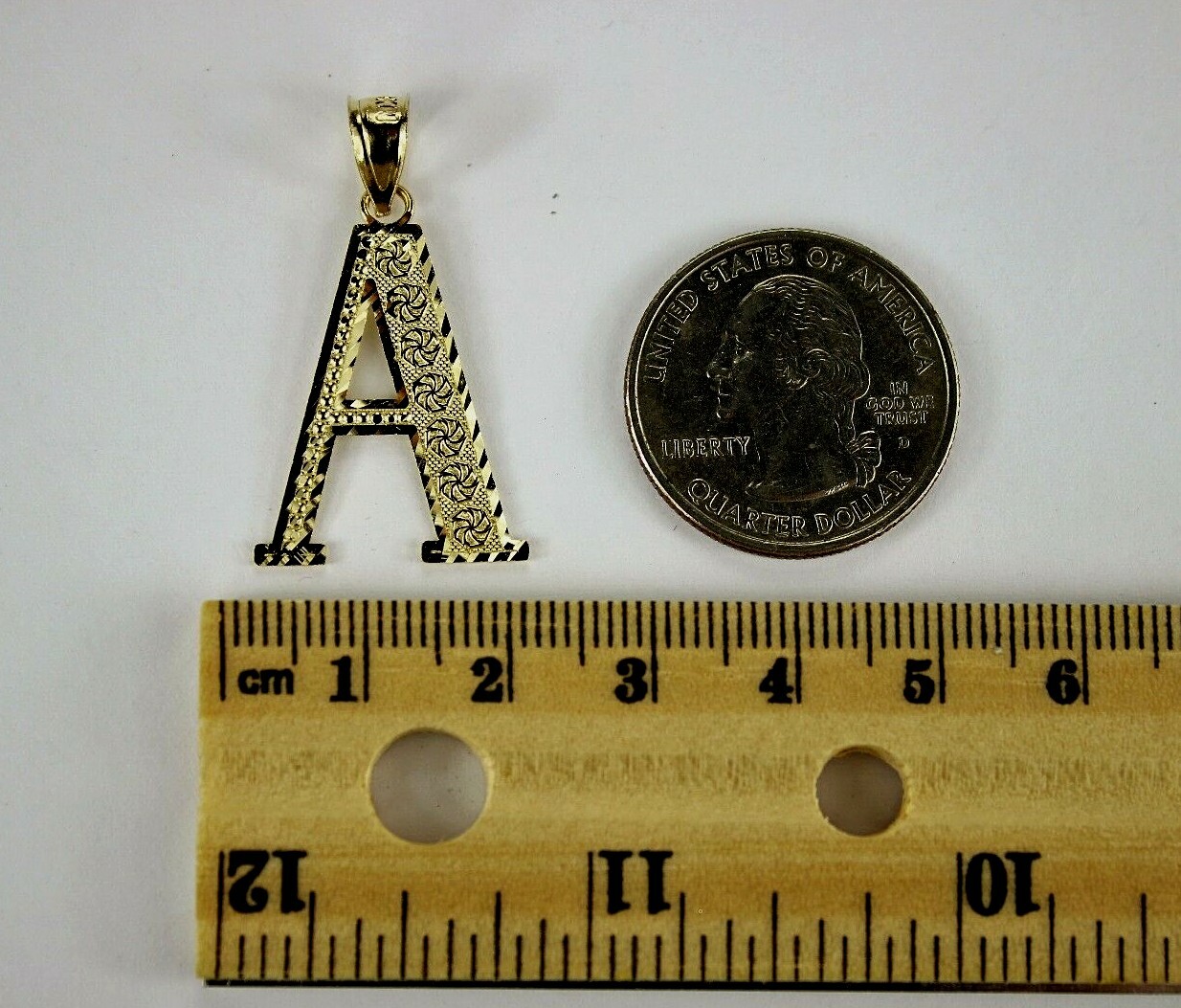 10K Yellow Gold Initial Pendant Charm Diamond Cut A ~ Z Alphabet 4 Sizes