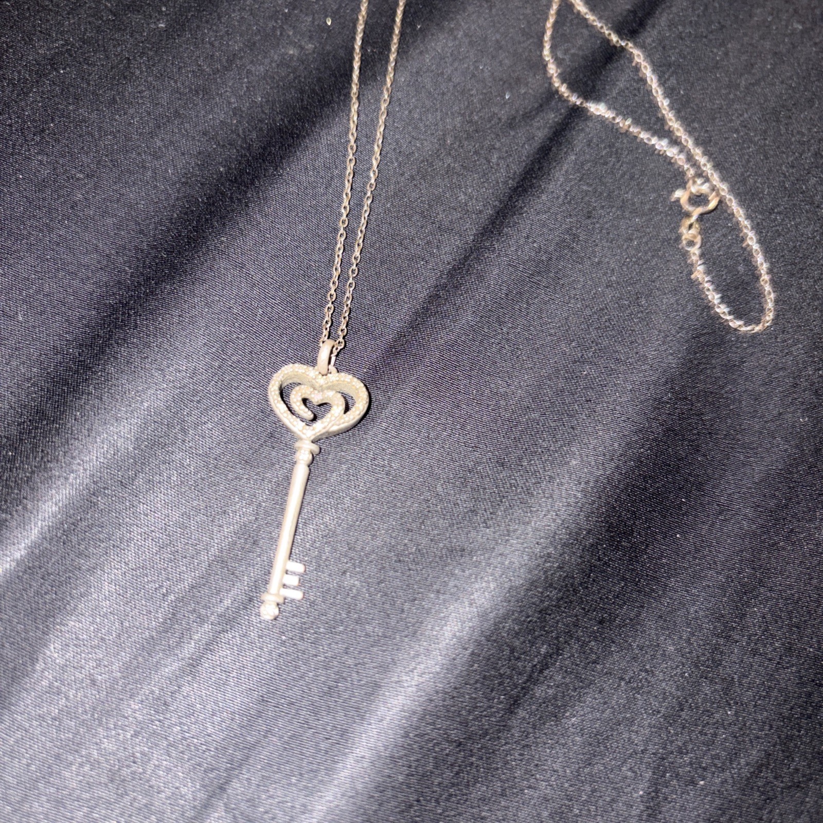 Vintage 925 Sterling Silver slv Diamond Skeleton Key Pendant Maker Mark On Back
