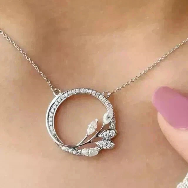 2.20Ct Round Cut Real Moissanite Women’s Circle Pendant 14K White Gold Plated