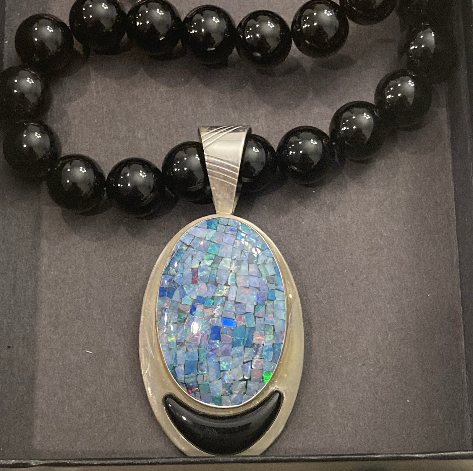 Jay King DTR Mosaic Opal Black Onyx Bead Sterling Necklace