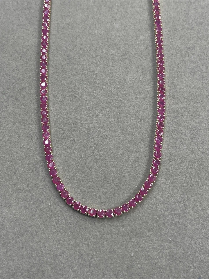 Stunning Women’s Necklace Round Natural Genuine Ruby 14k Solid Yellow Gold