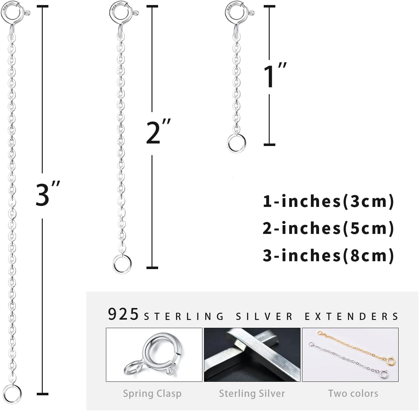 925 Sterling Silver Necklace Extender, 3 Pcs 14K Gold Plated Durable Chain Exten
