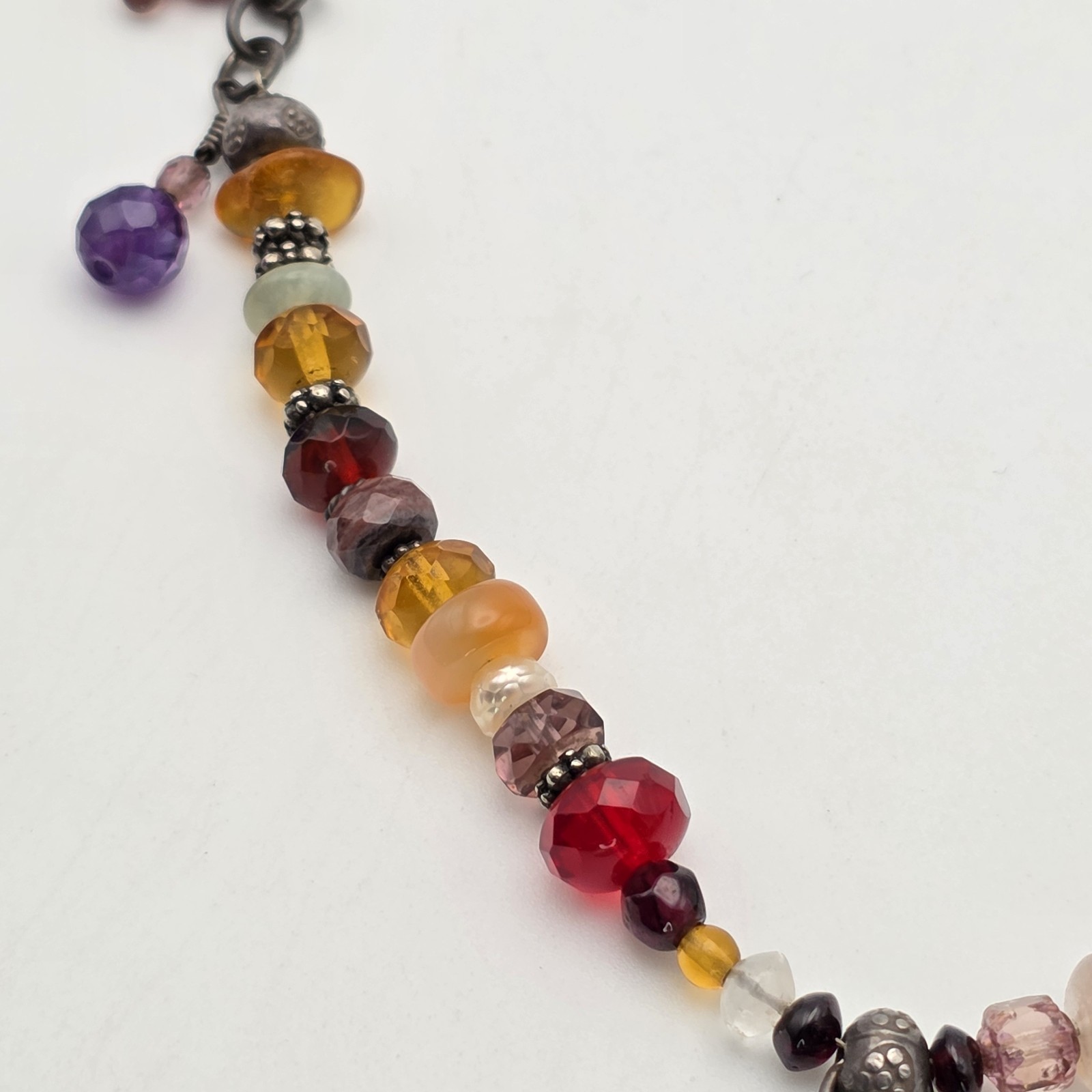 Multi-Color Gemstone Necklace Garnet Amethyst Citrine Pearl 925 Sterling Silver