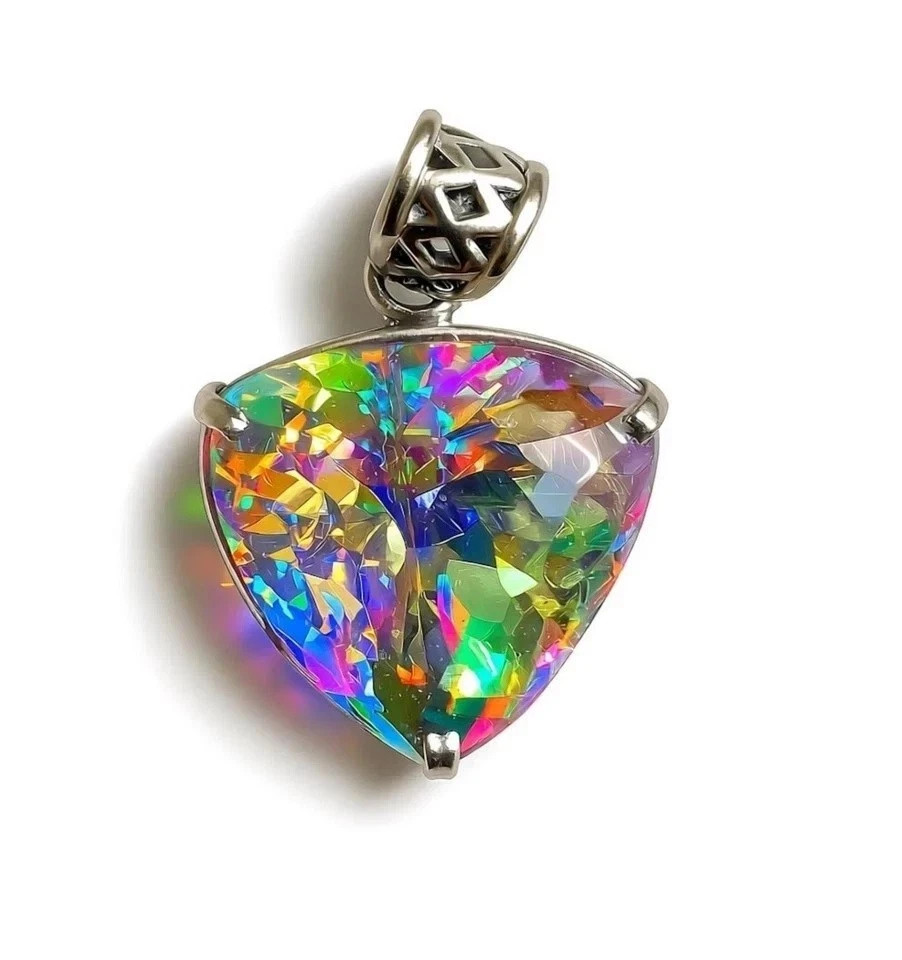 Natural 50 Ct+ Mystic Topaz Trillion Cut 925 Solid Silver Pendant Loose Gemstone