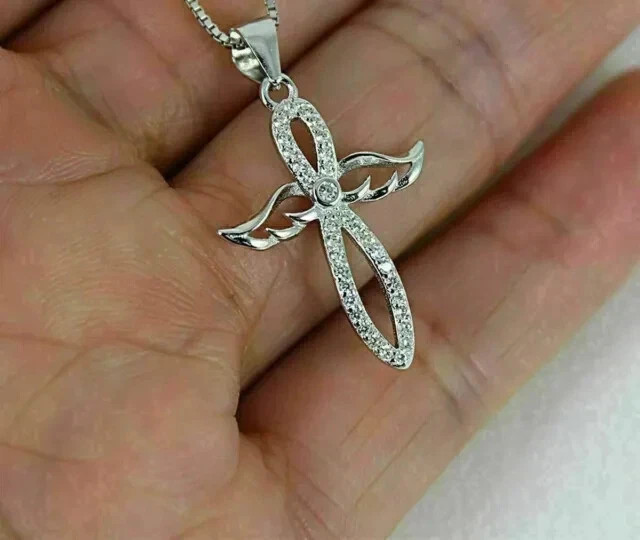 1.50 Ct Lab Created Moissanite Unisex Cross Pendant 14K White Gold Plated
