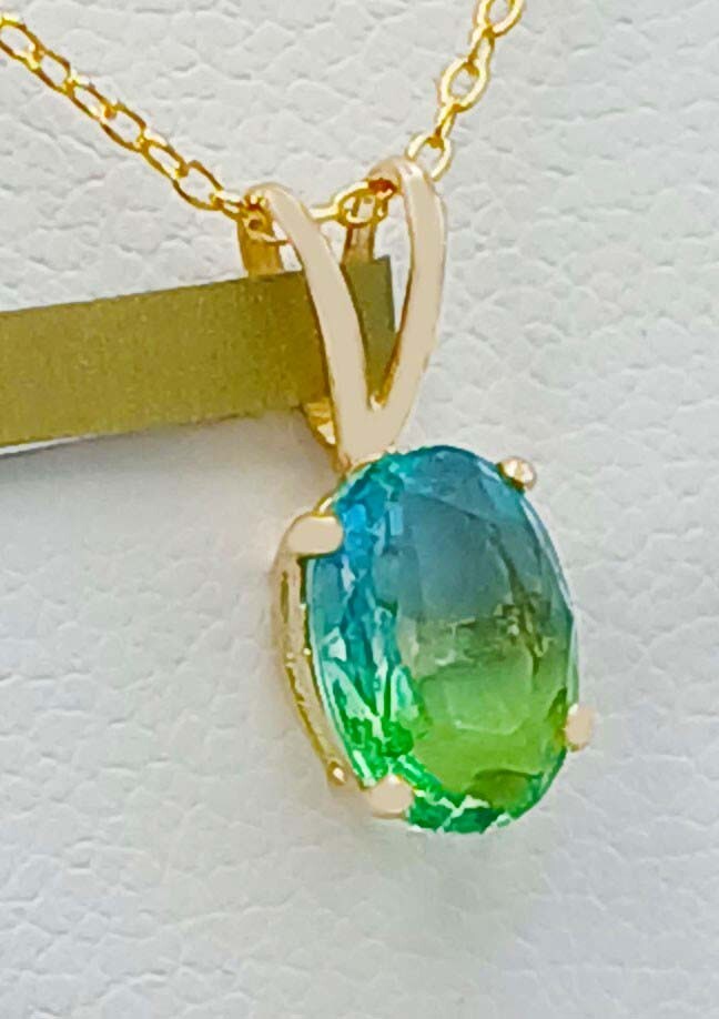 LAB CREATED 1.15 Cts TOURMALINE PENDANT SOLID 14k GOLD – New With Tag