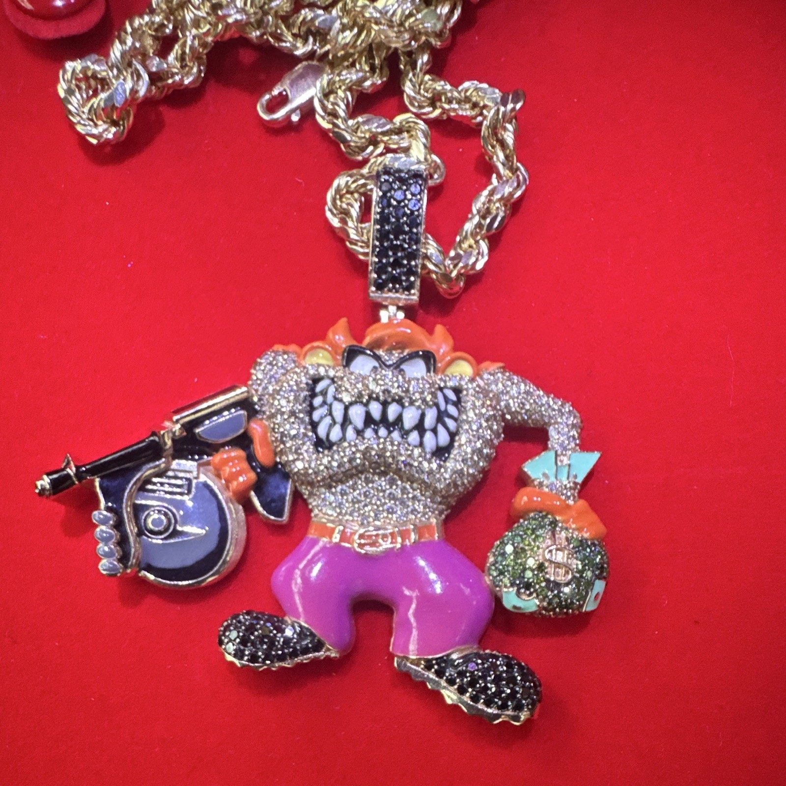 TraxNYC Custom Tasmanian Devil Diamond Pendant 10K Yellow Gold